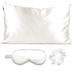 Kitsch The Satin Sleep Set in ivory. Pillowcase, eye mask, & scrunchy NEW